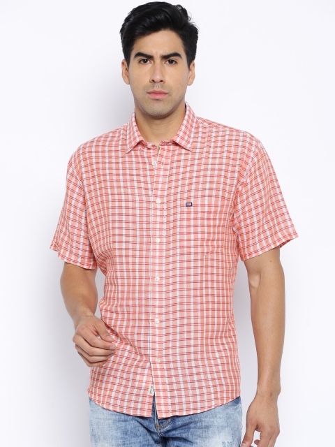 

Arrow Sport Blue & White Checked Sport Fit Linen Casual Shirt, Orange