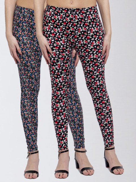

KLOTTHE Women Pack Of 2 Printed Ankle-Length Leggings, Black