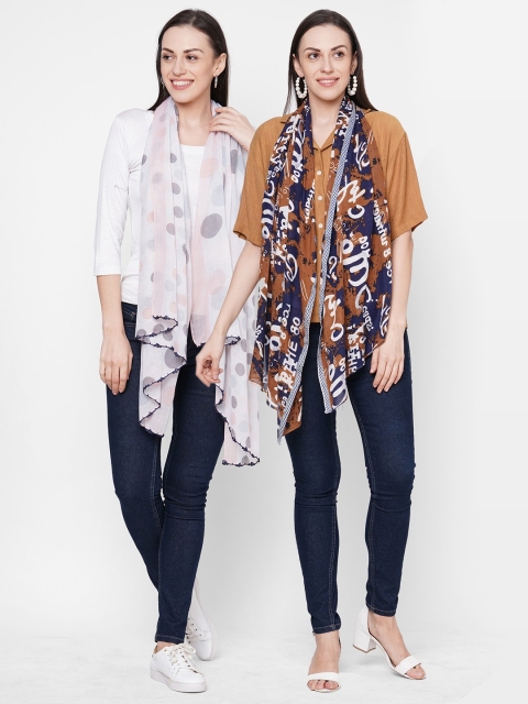 

Get Wrapped Women Pack Of 2 Printed Scarves, Brown