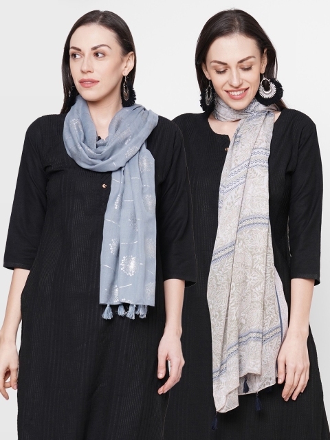 

Get Wrapped Women Pack Of 2 Printed Scarves, Grey