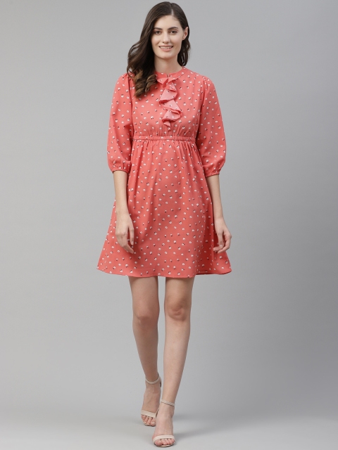 

Mast & Harbour Pink & White Floral Ruffled A-Line Dress