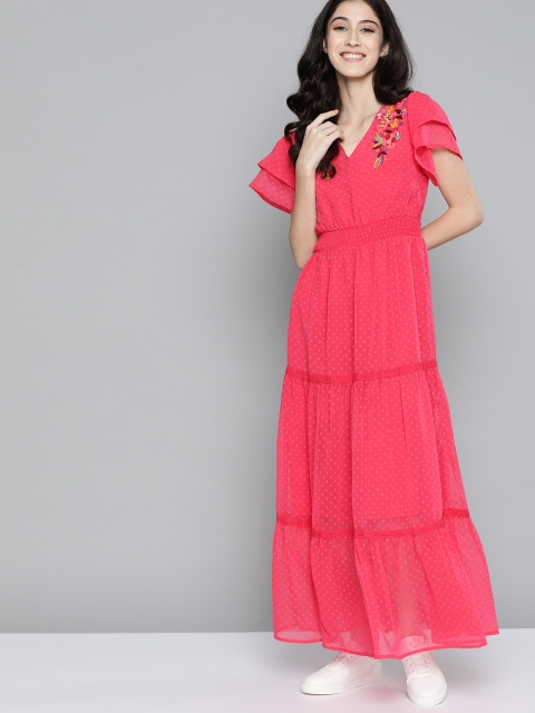 

Mast & Harbour Pink Dobby Weave Tiered Maxi Dress