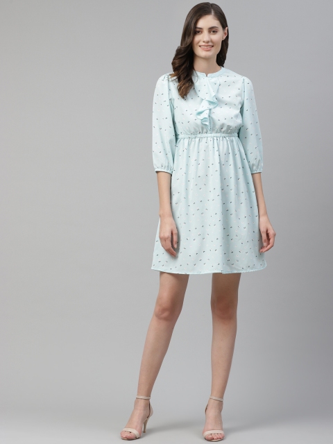

Mast & Harbour Blue Floral Print Ruffled Empire Dress