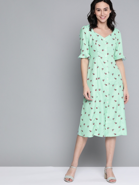 

Mast & Harbour Women Green Floral Printed A-Line Dress