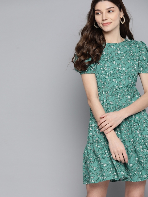 

Mast & Harbour Women Green Printed A-Line Tiered Dress