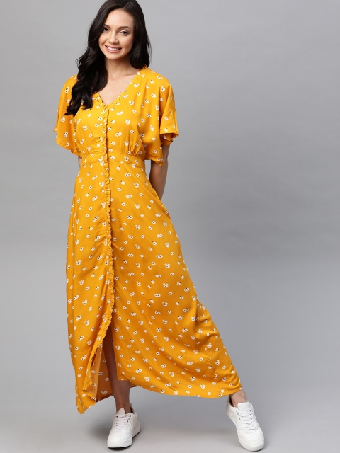 

Mast & Harbour Mustard Yellow & White Floral Print Maxi Dress