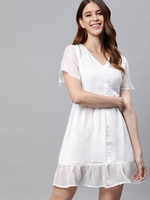 

Mast & Harbour Women White Ethnic Motifs Embroidered A-Line Dress