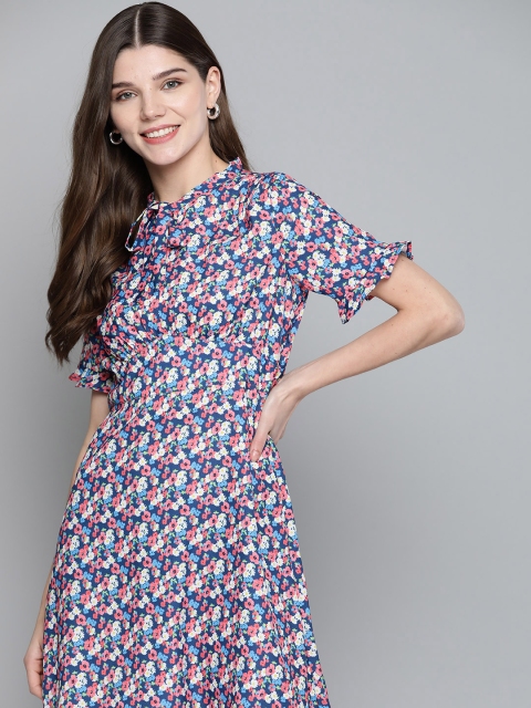 

Mast & Harbour Women Pink & Blue Floral Printed Empire Dress