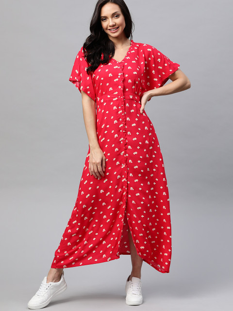 

Mast & Harbour Red & White Floral Print Maxi Dress