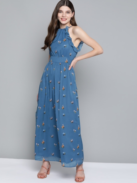 

Mast & Harbour Women Blue & Orange Printed Maxi Dress