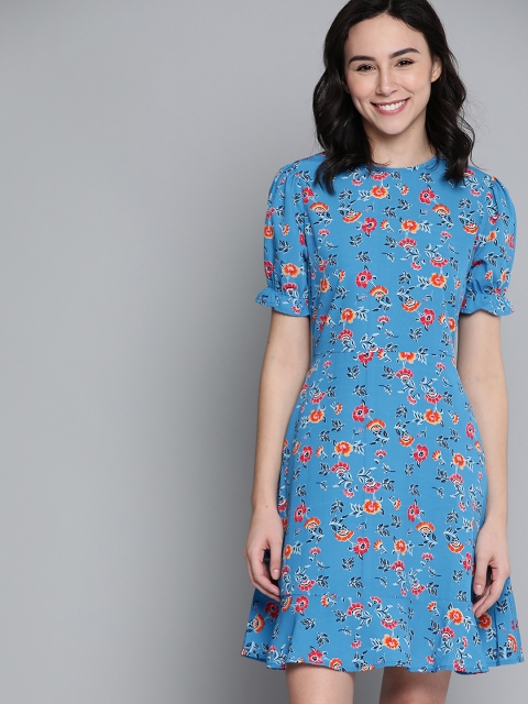 

Mast & Harbour Women Blue Floral Printed A-Line Dress