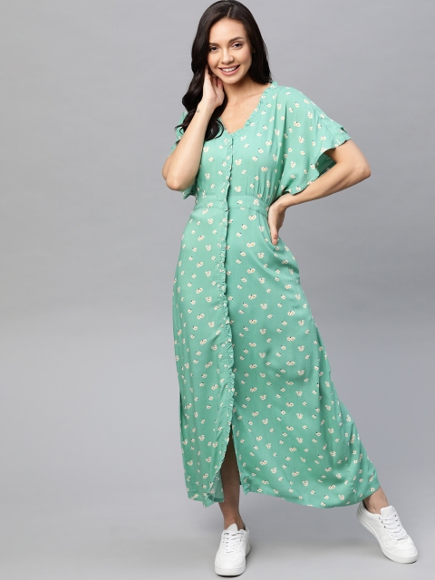 

Mast & Harbour Green & Off White Floral Print Maxi Dress