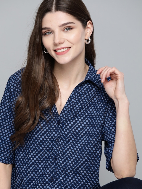 

Mast & Harbour Women Navy Blue Regular Fit Printed Casual Shirt