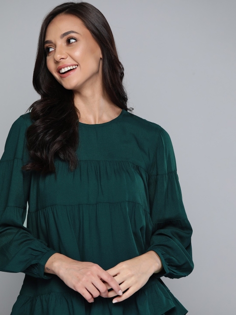 

Mast & Harbour Green Puff Sleeve Tiered Top