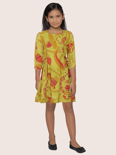 

Sangria Girls Olive Green & Maroon Ethnic Motifs Print A-Line Dress