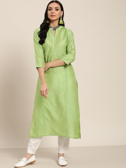 

Sangria Women Green Yoke Design Straight Kurta