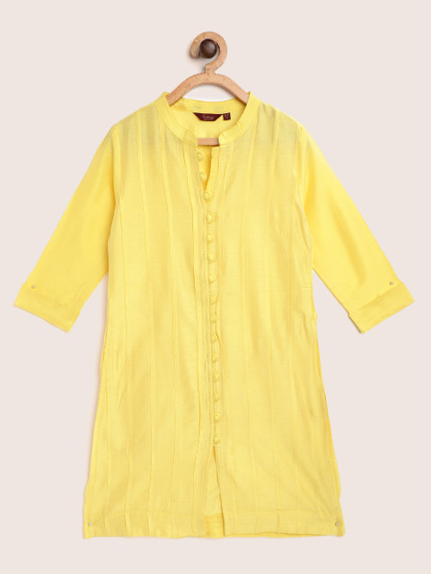 

Sangria Girls Yellow Solid Pleated Straight Kurta