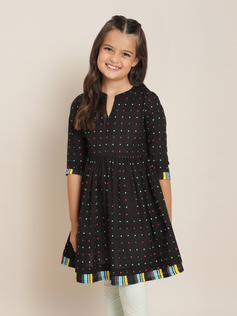 

Sangria Girls Black & Blue Pure Cotton Polka Dot Print Fit & Flare Dress