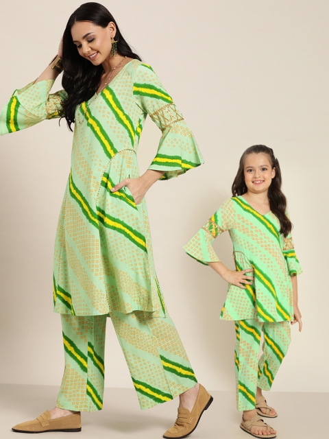 

Sangria Girls Green & Yellow Printed A-Line Kurta Set