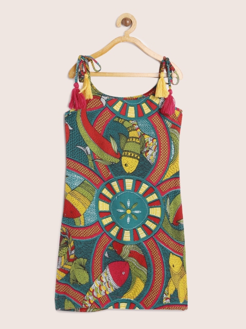 

Sangria Girls Multicoloured Tribal Printed Shift Dress, Multi