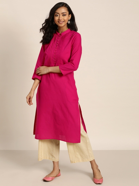 

Sangria Women Pink Solid Pleated Straight Kurta