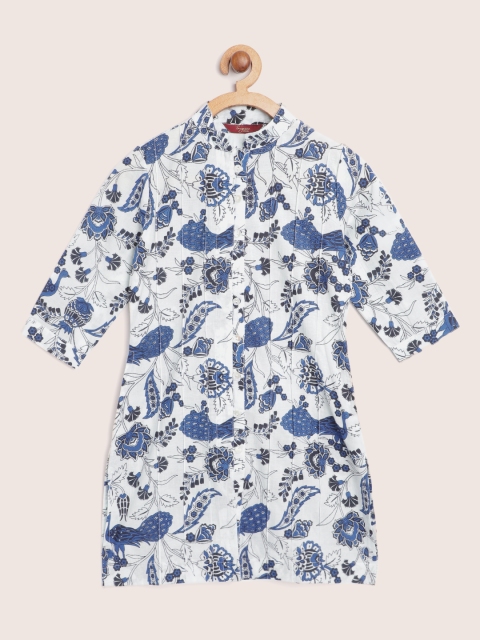 

Sangria Girls White & Navy Blue Pure Cotton Ethnic Print Sheath Dress