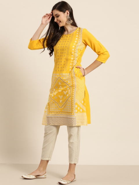 

Sangria Women Yellow & White Pure Cotton Solid Straight Kurta