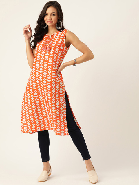 

Sangria Women Orange & White Geometric Printed Pure Cotton Kurta