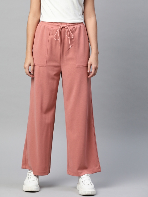 

Mast & Harbour Women Pink Solid Flared Trousers