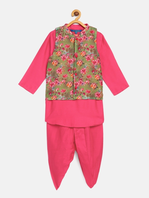 

Lil Peacock Boys Fuchsia Solid Kurta Set With Nehru Jacket