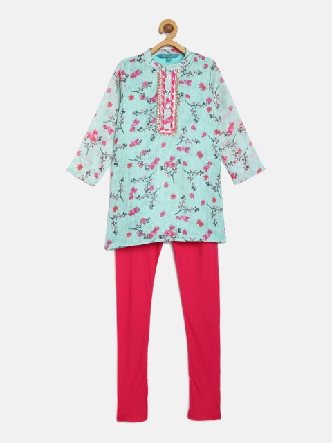 

Lil Peacock Boys Blue & Pink Embroidered Kurta with Pyjamas