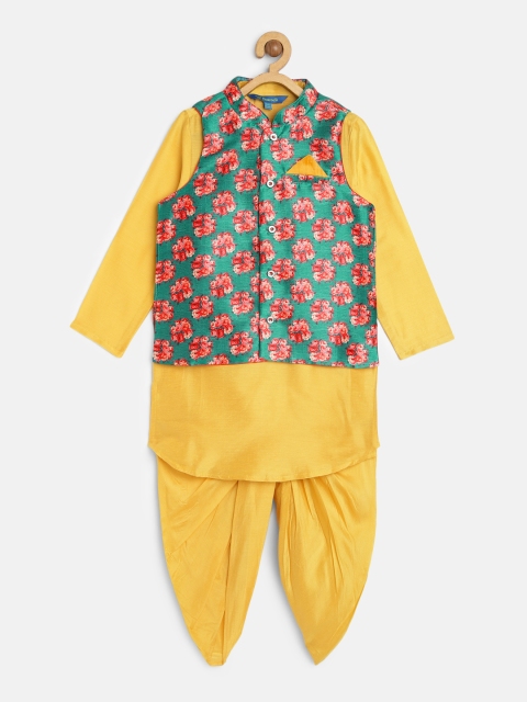 

Lil Peacock Boys Yellow Solid Kurta Set With Nehru Jacket