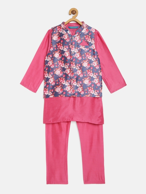 

Lil Peacock Boys Pink Solid Kurta Set With Nehru Jacket