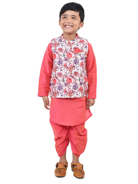 

Lil Peacock Boys Red & White Printed Kurta with Dhoti Pants
