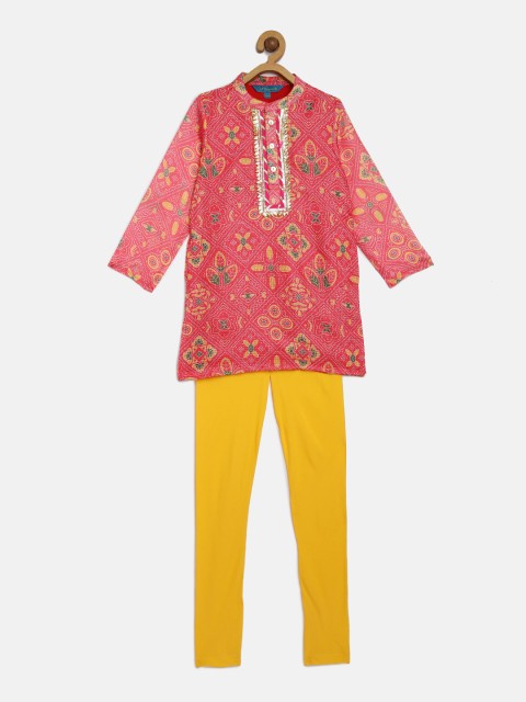 

Lil Peacock Boys Red & Yellow Printed Kurta with Pyjamas