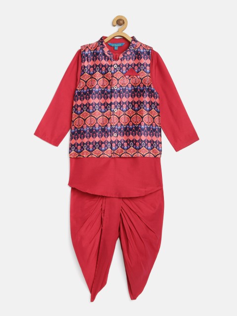 

Lil Peacock Boys Red Solid Kurta with Dhoti Pants & Jacket