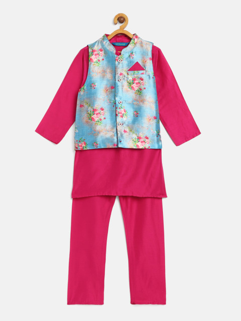 

Lil Peacock Boys Fuchsia Pink Solid Kurta with Pyjamas