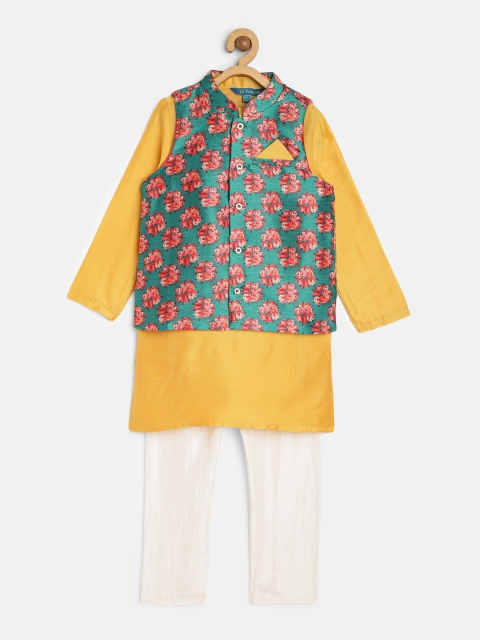 

Lil Peacock Boys Yellow & White Printed Kurta Set