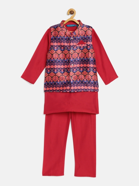 

Lil Peacock Boys Red Solid Kurta with Pyjamas & Nehru Jacket