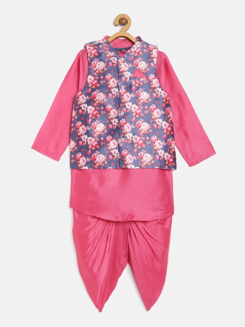 

Lil Peacock Boys Pink & Purple Floral Printed Kurta Set