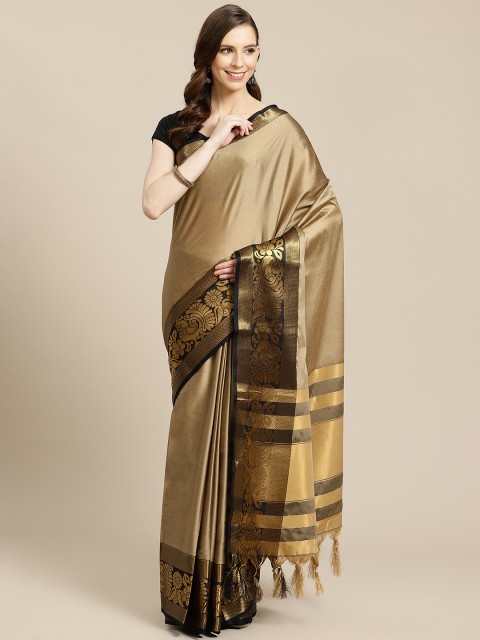 

SHOPGARB Beige & Golden Silk Cotton Solid Banarasi Celebrity Saree