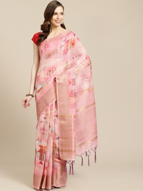 

SHOPGARB Pink & Golden Printed Banarasi Celebrity Saree