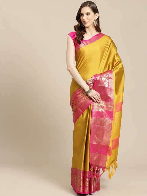 

SHOPGARB Mustard Yellow Solid Banarasi Saree