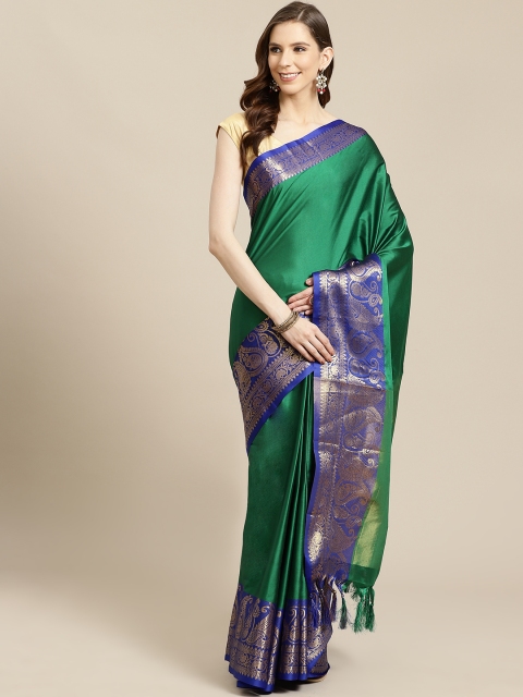 

SHOPGARB Green Solid Banarasi Saree