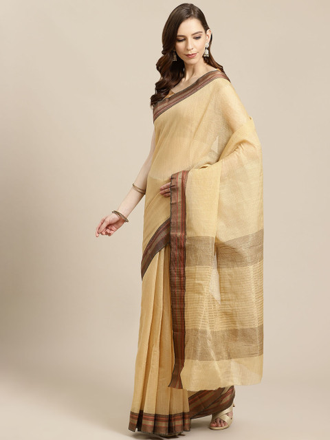 

SHOPGARB Beige & Brown Solid Banarasi Celebrity Saree