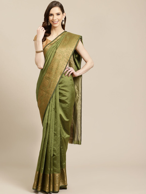 

SHOPGARB Green & Golden Solid Banarasi Celebrity Saree