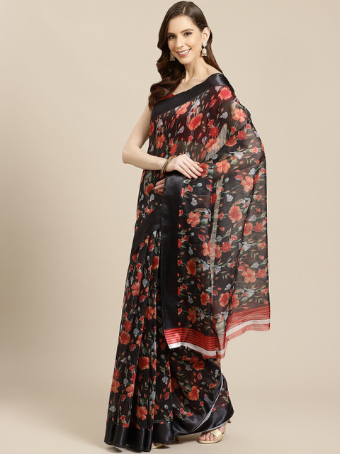 

SHOPGARB Black & Red Silk Cotton Printed Banarasi Celebrity Saree