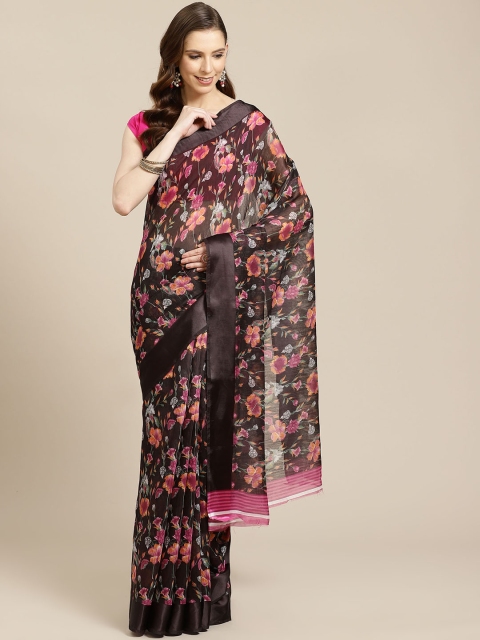 

SHOPGARB Black & Pink Floral Print Saree