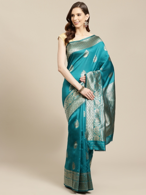 

SHOPGARB Teal Green & Golden Woven Design Banarasi Saree