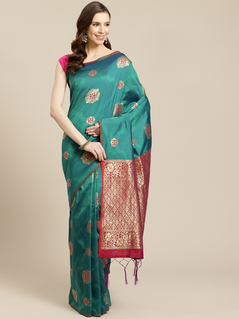 

SHOPGARB Teal Green & Golden Woven Design Banarasi Saree